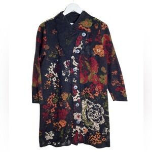 J Jill Womens XS Petite Floral Knit Cardigan Sweater Duster Jacket Multicolored